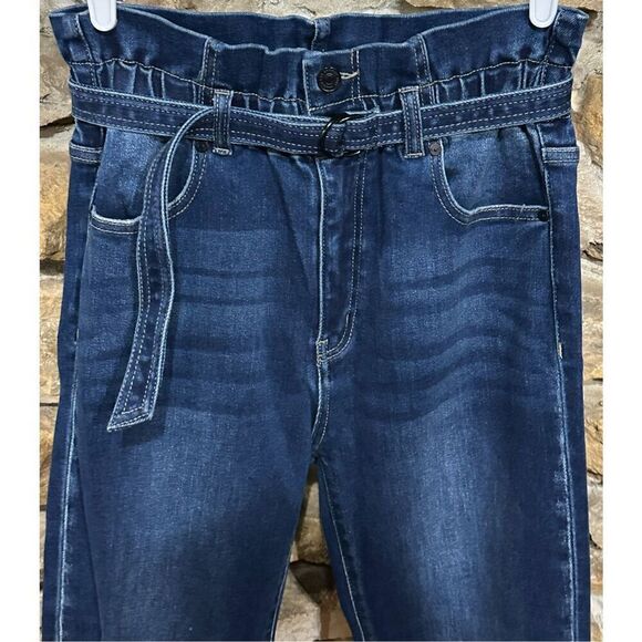 Women’s Kancan Paper Bag High waist Belted Elastic waist Jeans Size Medium - Picture 2 of 9